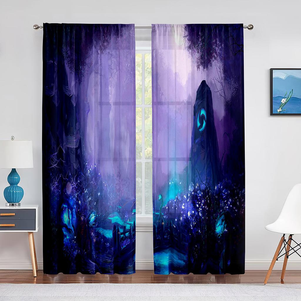Fantazyjny Czarodziejski Zielony Las Przezroczysty Woalowy Zasłona Grzybowo-Kwiatowy Tiulowe Zasłony Okienne do Dekoracji Salonu Sypialni Kuchni