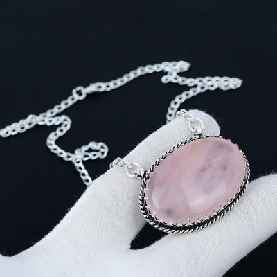 Natural Rose Quartz Gemstone Jewelry Necklace, Natural Rose Quartz 925 Sterling Silver Charm Necklace For Wedding Gift, Necklace For Women