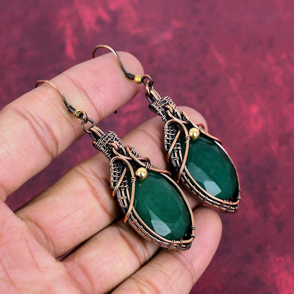Faceted Zambian Emerald Earring Copper Wire Wrapped Earring Genuine Gemstone Earring Copper Wire Wrap Jewelry Handmade Earrings Gift For Her