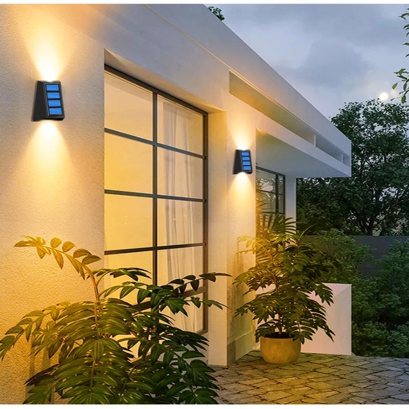 Solar Wall Lights Outdoor Waterproof Up Down Lighting, Dual Color Auto On Off, Decorative Solar Lamp for Fence Patio Yard Garden Home Wall Decor