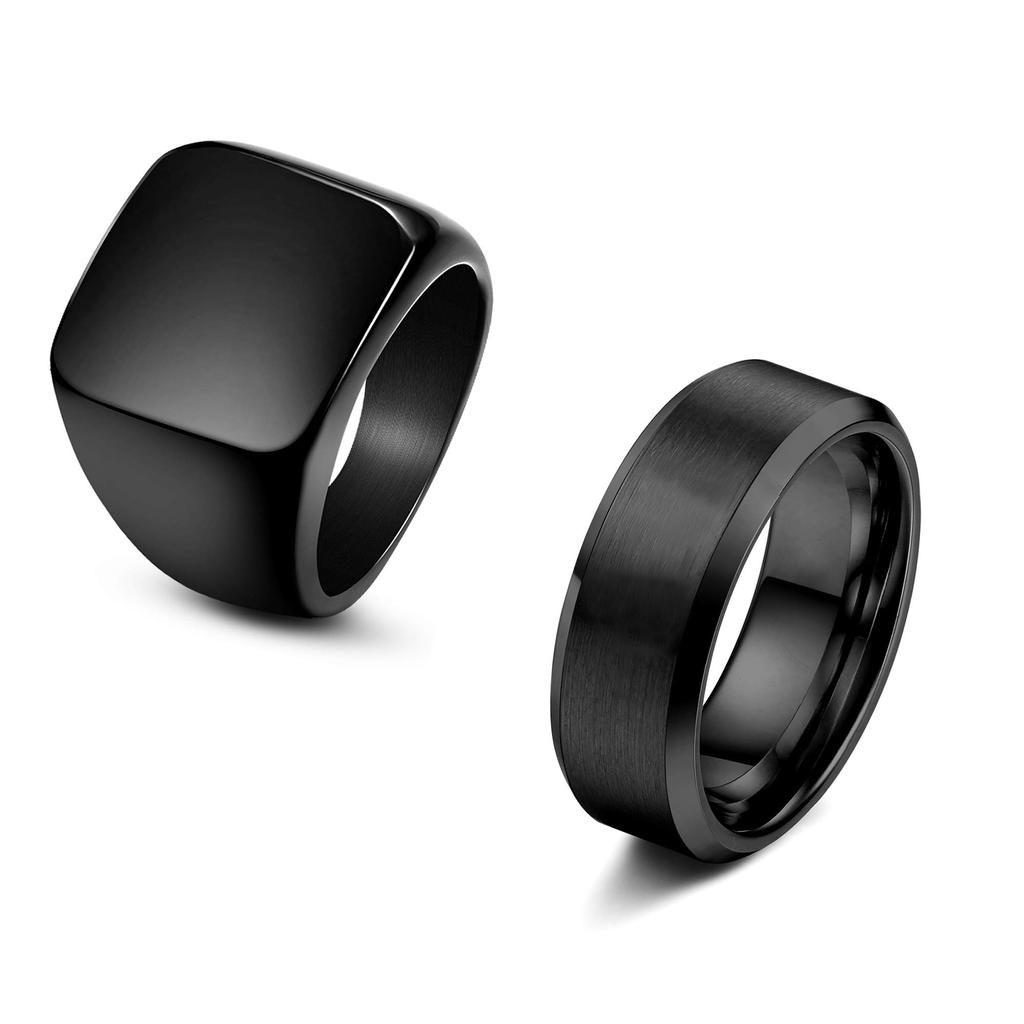 Fashion Men's Smooth Black Stainless Steel Rings Width Signet Square infinity Finge Ring Hiphop Male Wedding Party Jewelry Gift
