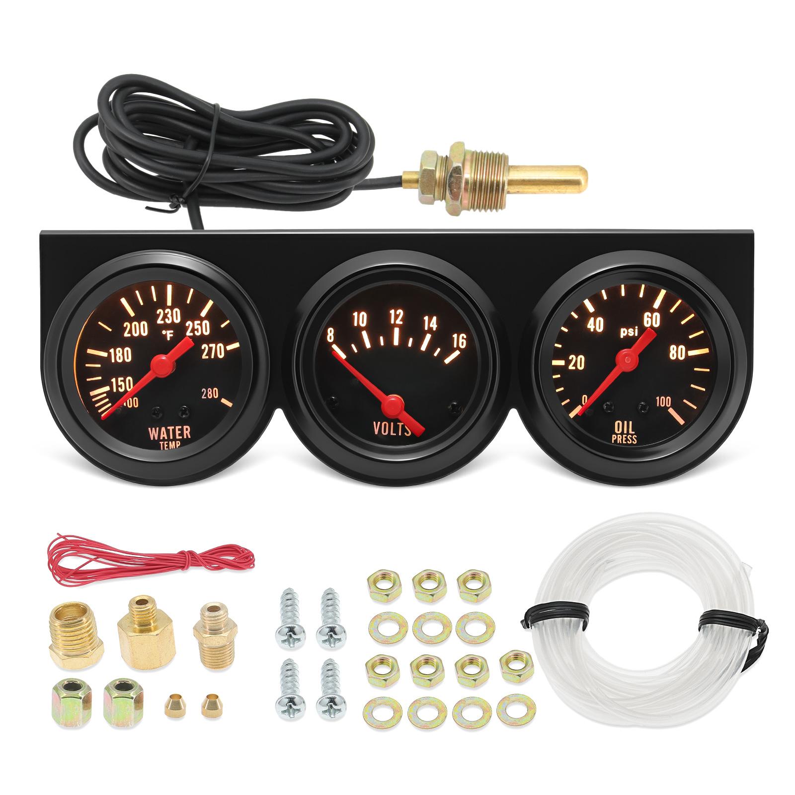 

3-in-1 Car Tripple-Gauge Table LED Meter Set Oil Pressure Voltage Water Temp Combination With 1/8 NPT Sensor For 12V Petrol Car чорний
