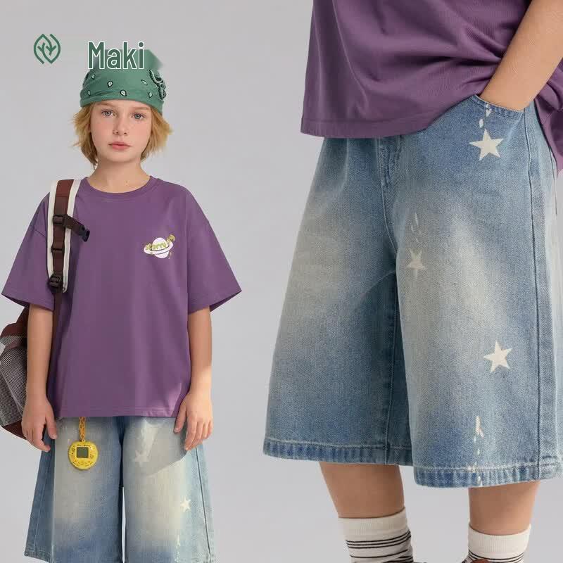 Zhimu Boys Washed Denim Bermuda Shorts 150