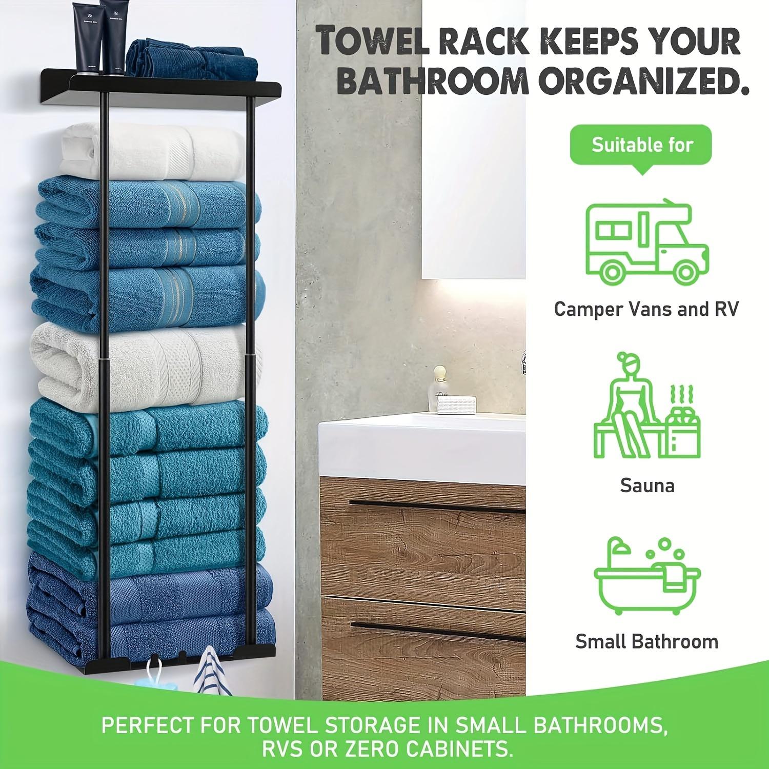 

Вешалка для полотенец с полкой для ванной комнаты, настенная, выдвижная, металлическая вешалка для полотенец с надежными крючками для хранения рулонных полотенец