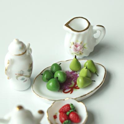 1 Set Doll House Decoration Mini Ceramic Tea Kit Simulation Kettle Plate Model Toy 1/12 Dollhouse Miniature Accessories