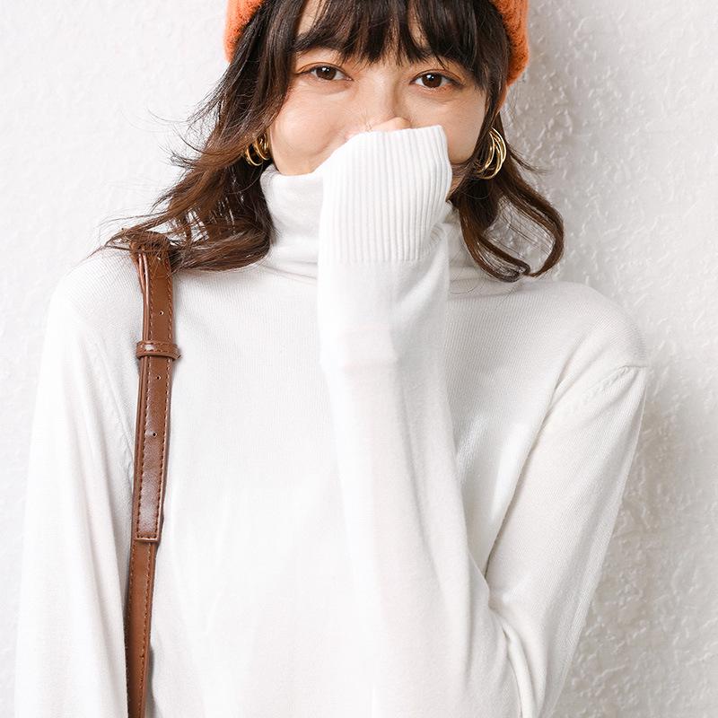 

Sweater for Women In Autumn and Winter Solid-color Pullover Long-sleeved Short Knitted Sweater Turtleneck Sweater one size белый