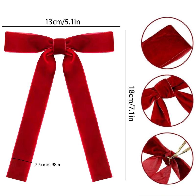 6Pcs Velvet Christmas Tree Bows Vintage Ribbon Tree Topper Bows Ornaments For Staircase Garland Home DIY Crafts Decorations