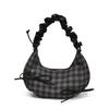 Korean version bow pleated hand bag new shoulder bag foreign style plaid commuter messenger bag casual crescent bag tide