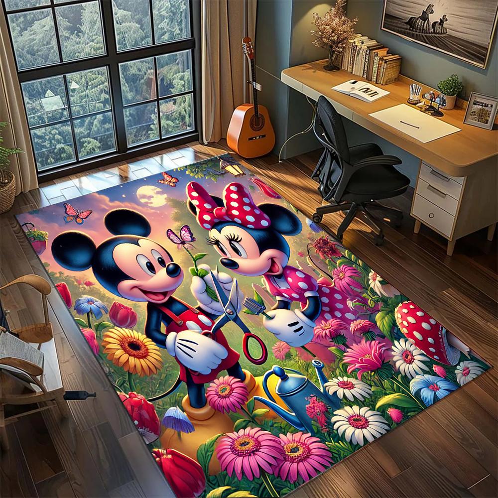 Mickey & Minnie's Playful Paradise Rug Carpet Large Area Rug Non Slip Washable Floor Mat Gamer Room Bedroom Home Decor