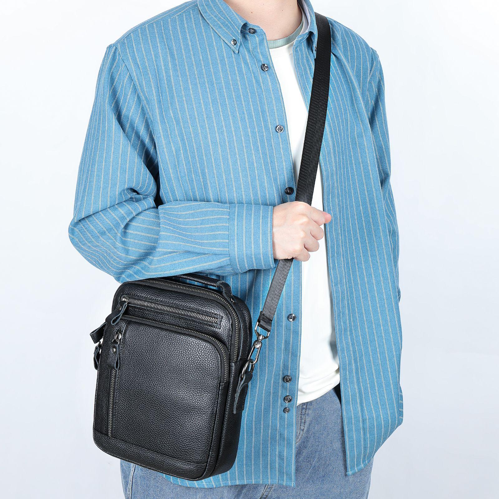 

Новые мужские сумки из натуральной кожи, маленькая мужская сумка через плечо с клапаном, повседневные офисные сумки-мессенджеры, модная сумка через плечо 27*9*21 чёрный