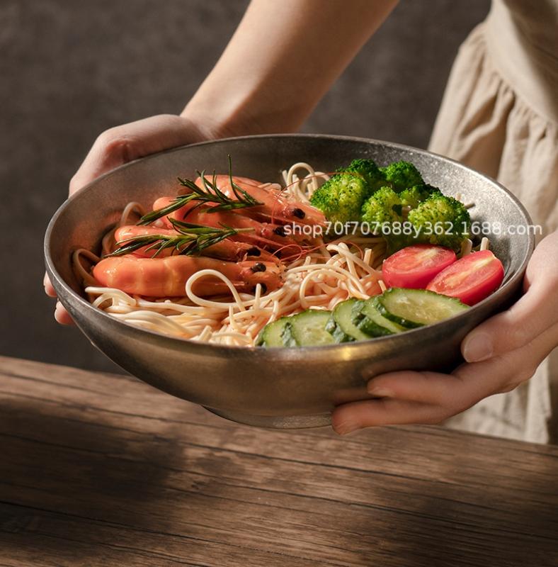 18-24cm 304 Stainless Steel Kitchen Bowls Snowflake Gray Tableware Ramen Bowls Salad Dessert Soup Bowl Anti-scalding