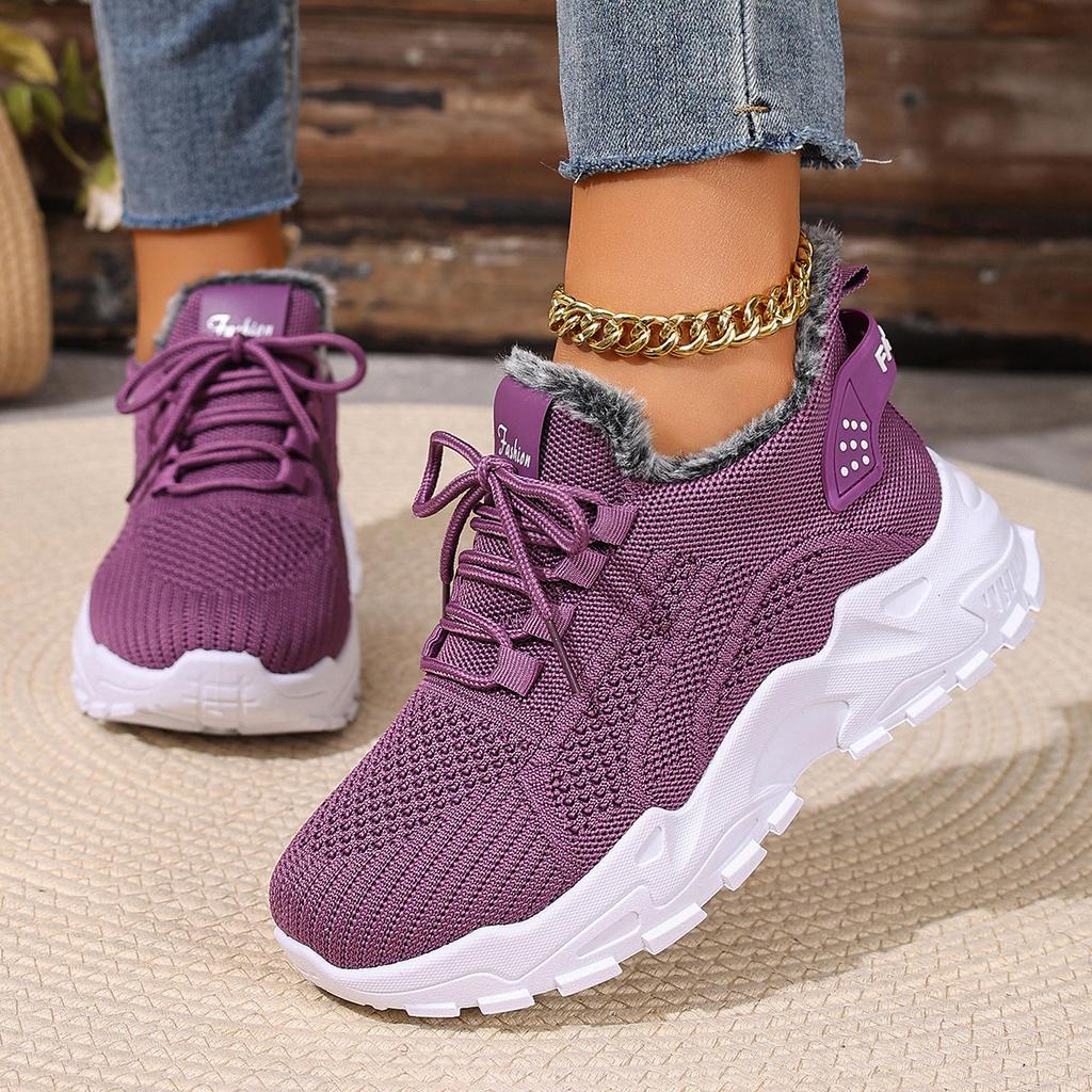 Winter Warm Sneakers for Women Lightweight Anti-Slip Plush Walking Shoes With Faux Fur Lined Women's Casual Comfortable Outdoor Running Workout Shoes