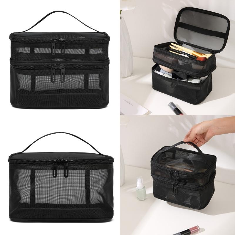Cosmetic Bag Nylon Makeup Bag Single/Double Layer Cosmetic Bag Large Capacity Toiletry Storage Bag for Travel Portable