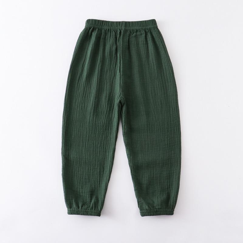 Summer Children Pants Casual Girls Boys Linen Solid Color Loose Pleated Pant Trousers Hight Waist Harem
