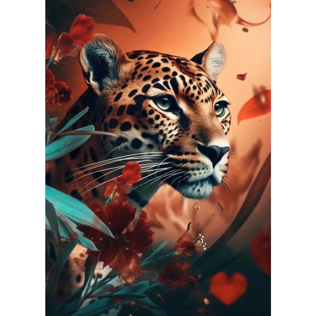 Lion Flamingo Panda Monkey In Flower Jungle Art Posters Wild Animal Art Canvas Painting Print Wall Art Picture Home Decor Mural
