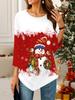 Women's Loose Round Neck Three Quarter Sleeve Tee 3D Christmas Pattern Ideal Halloween and Christmas Gift