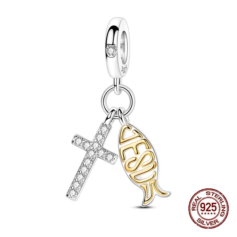 Charms Copper Angel Prayer Cross Bible Series Charms Beads Fit 3Mm Original Bracelets Diy Easter Jewelry Gifts