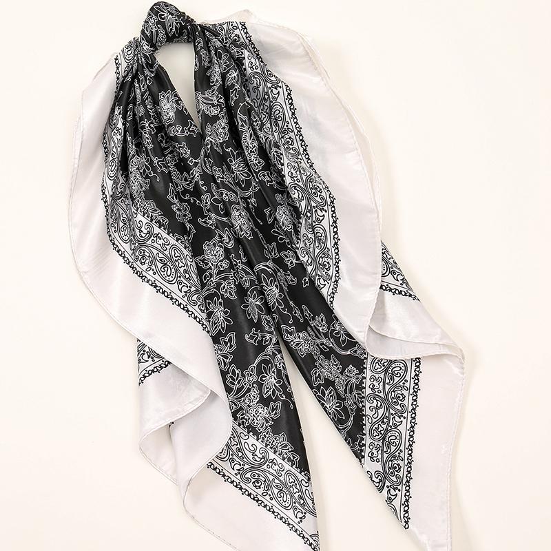 New Satin Silk Printed 90 Square Scarf Headband Kerchief Woman Muslim Hijab Shawls Lady Summer Floral Bandana Islamic Turban