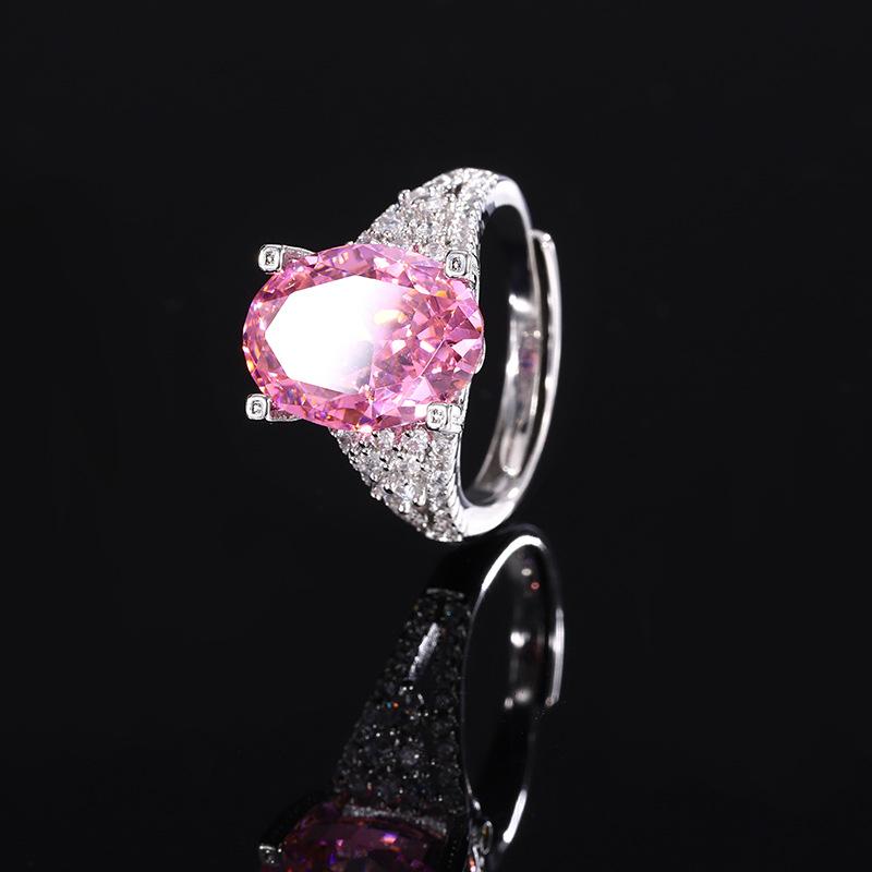 Jewelry Copper Bottom Gold Plated High Carbon Diamond Ice Flower Cut Pigeon Egg Copper Inlaid Ring Female 10 * 14