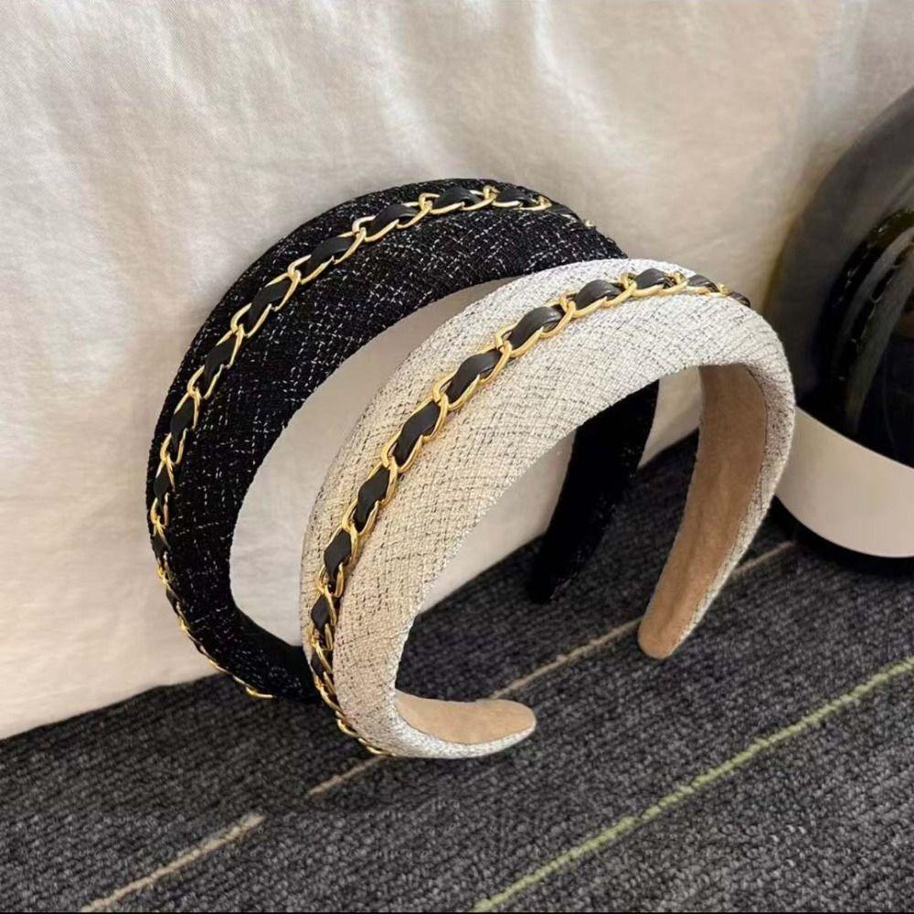 Wide-Brimmed Headbands for Women Non Slip Hair Band Cute Chain Hairbands for Skin Treatment