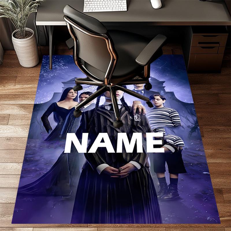 Custom Addams Family Wednesday Mat Personalized Name, Polyester Washable Indoor Entryway Rug, Gift for Christmas, Easter, Thanksgiving Day