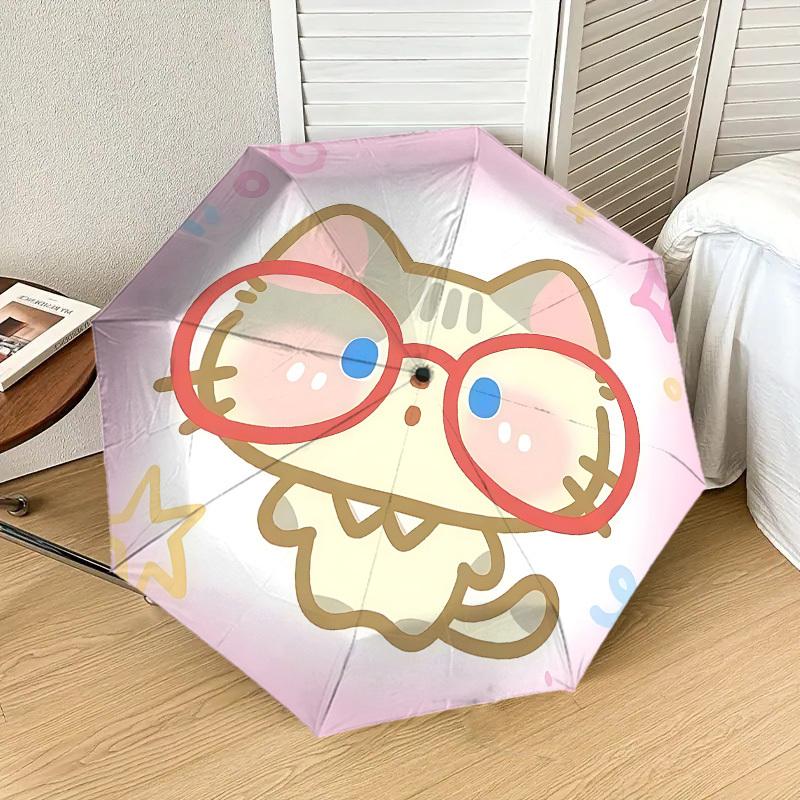 Adorable Cat Glasses Umbrella: Cute Design with Automatic Opening & Closing, Perfect for Outdoor Adventures and Travel Accessories 194