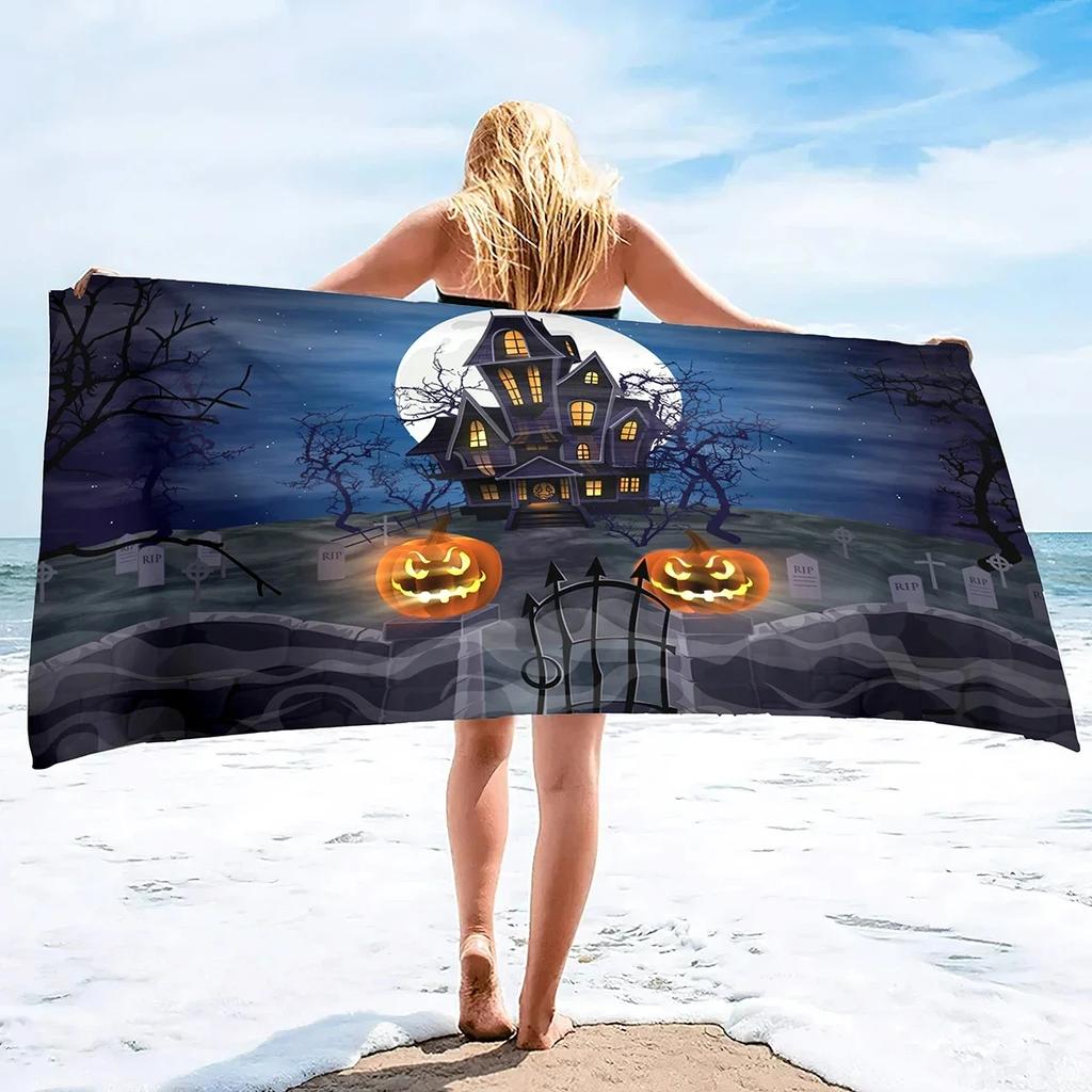 Halloween Beach Towel Microfiber Ghost Bath Towels Quick Dry Towel for Swimmers Sand Proof Towels for Hotel Gym Spa Yoga Sports