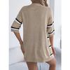 HNXC Spring Summer Casual Striped Cutout Mid-sleeved Knitted Sweater Vacation Cardigan Women's Wear