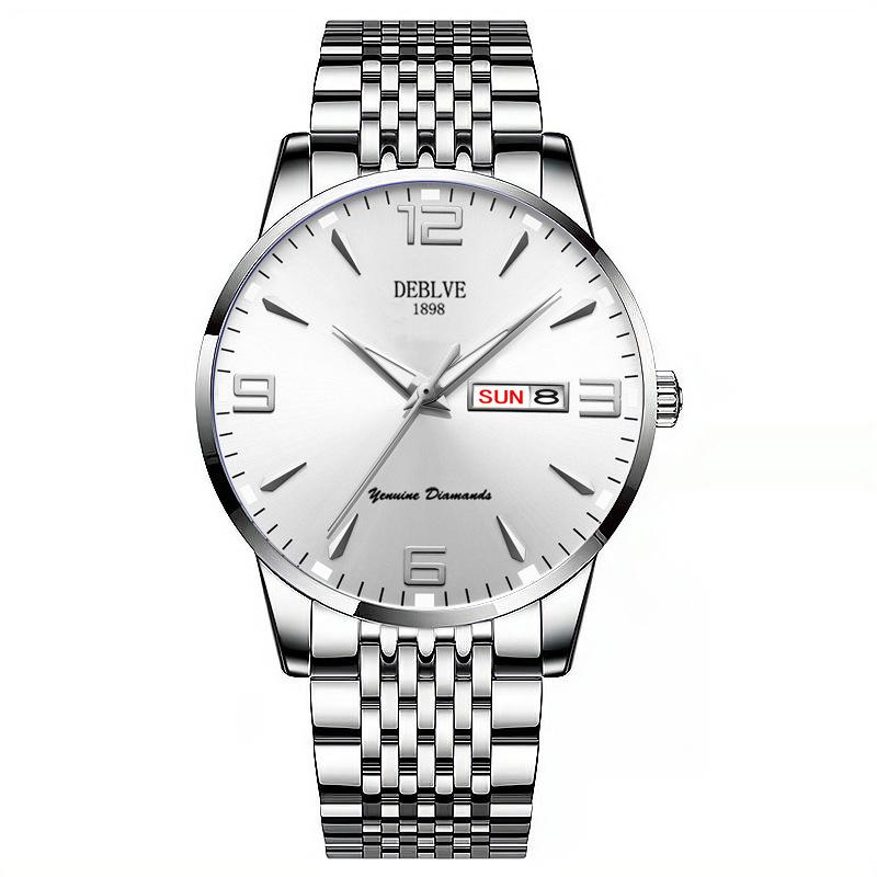 Men's Ultra-Thin Luminous Waterproof Alloy Wristwatch with English-Chinese Calendar and Solid Steel Band