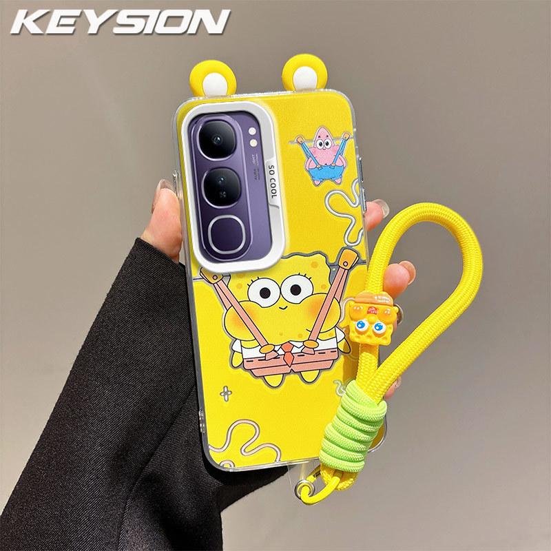 KEYSION Capa de Desenho Animado de Orelha Fofa para VIVO Y19S 4G com Cordão Silicone Macio+PC à Prova de Choque Capa Traseira para Celular para VIVO Y19S Pro