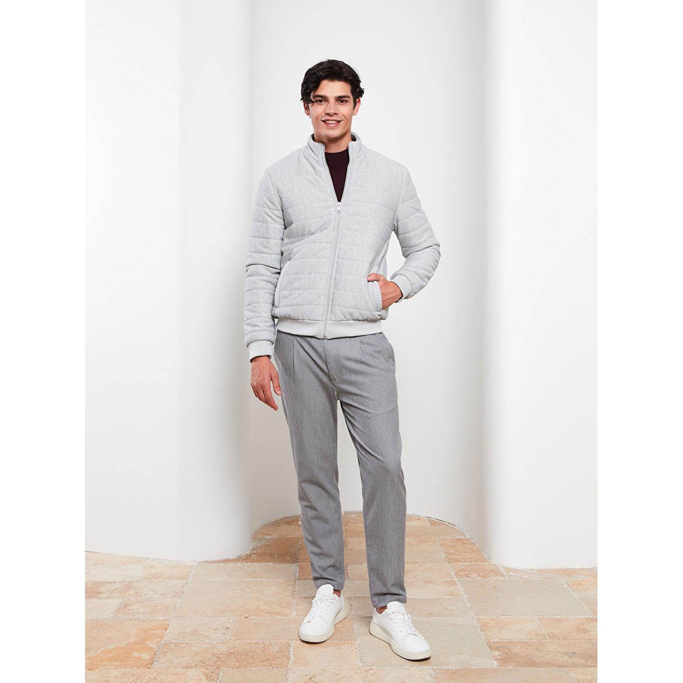 

Slim Fit воротник-стойка с длинным рукавом мужской спортивный кардиган серый