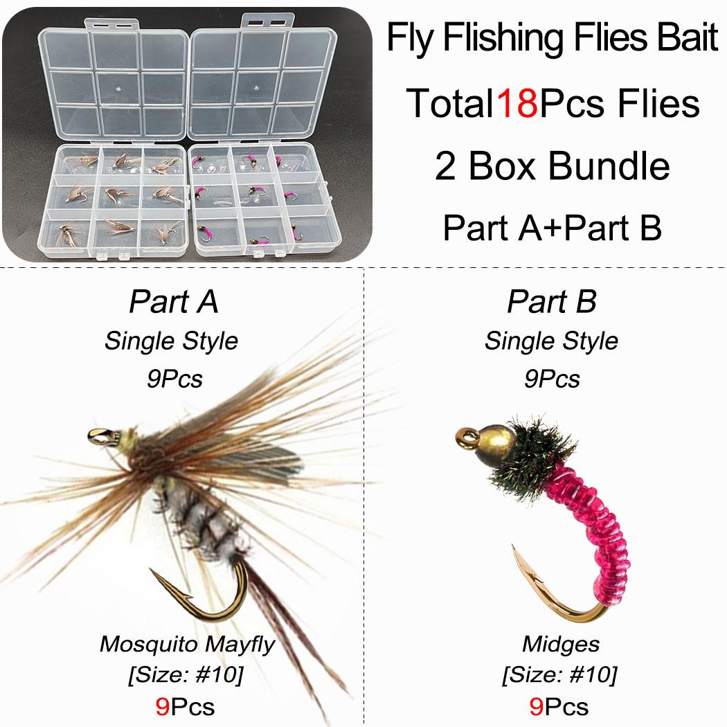 Fly Fishing Flies Bait | Nymphs/Wet Flies | 18Pcs-2 Boxes Bundle-Hook Size #10|Fishing For Trout Flies and Bass Flies 18Pcs-2 Boxes Bundle белый