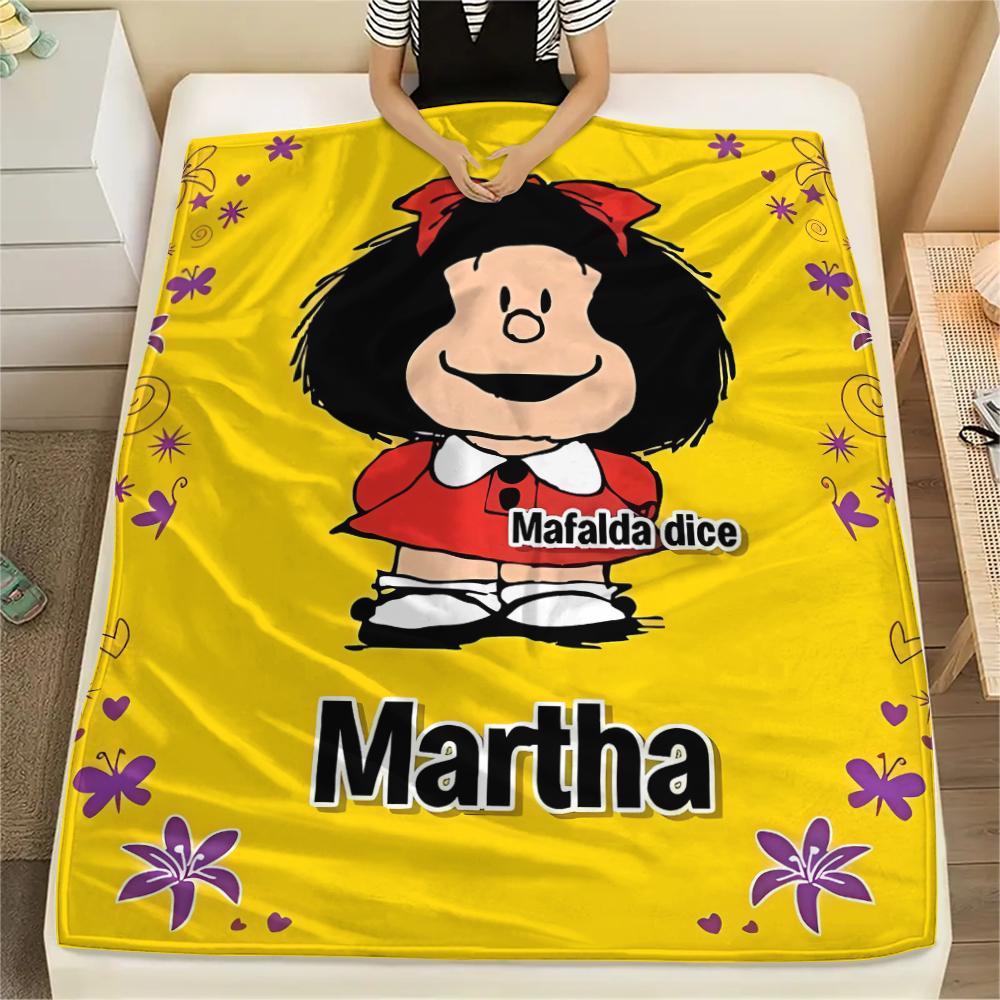1PC Mafalda Print Flannel Blanket, High Quality All Seasons, Home Decor, Warmth and Comfort, Perfect for Christmas Gifts