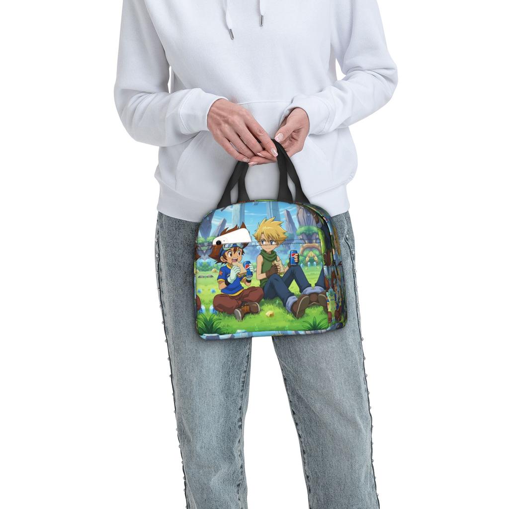 Custom D-Digimons Resuable Lunch Box Unisex Waterproof Cartoon Thermal Cooler Food Insulated Lunch Bag Office Work