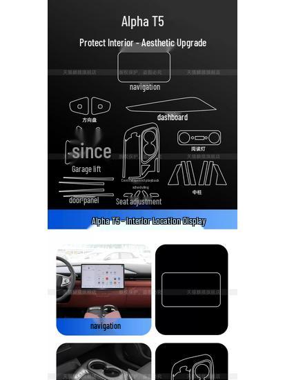 BAIC T5 Interior Protection Kit: Console Stickers, Screen Tempered Film, Steering Wheel, B-Pillar Accessories.