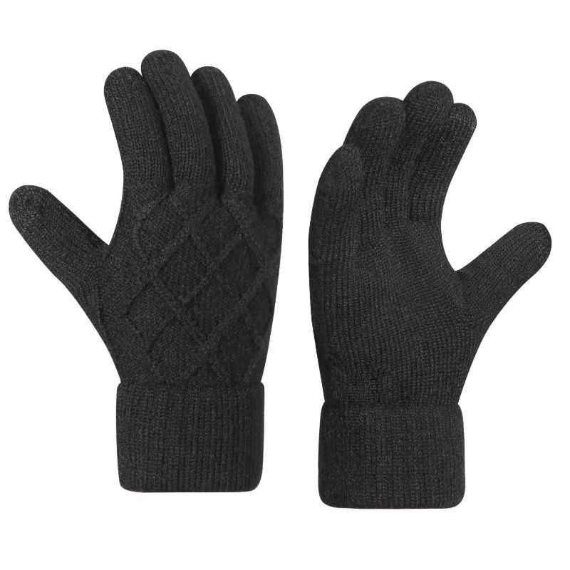 Men's Double Warm Gloves Outdoor Cycling Office Knitted Gloves Fleece Thickened Gloves