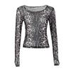 Style européen et américain automne nouveau vêtements pour femmes imprimé léopard maille perspective col rond manches longues haut T-shirt coupe ajustée