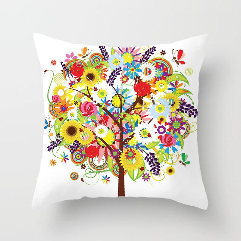 Painted Tree Digital Printed Peach Skin Square Pillow Cushion Cover Home Furnishings