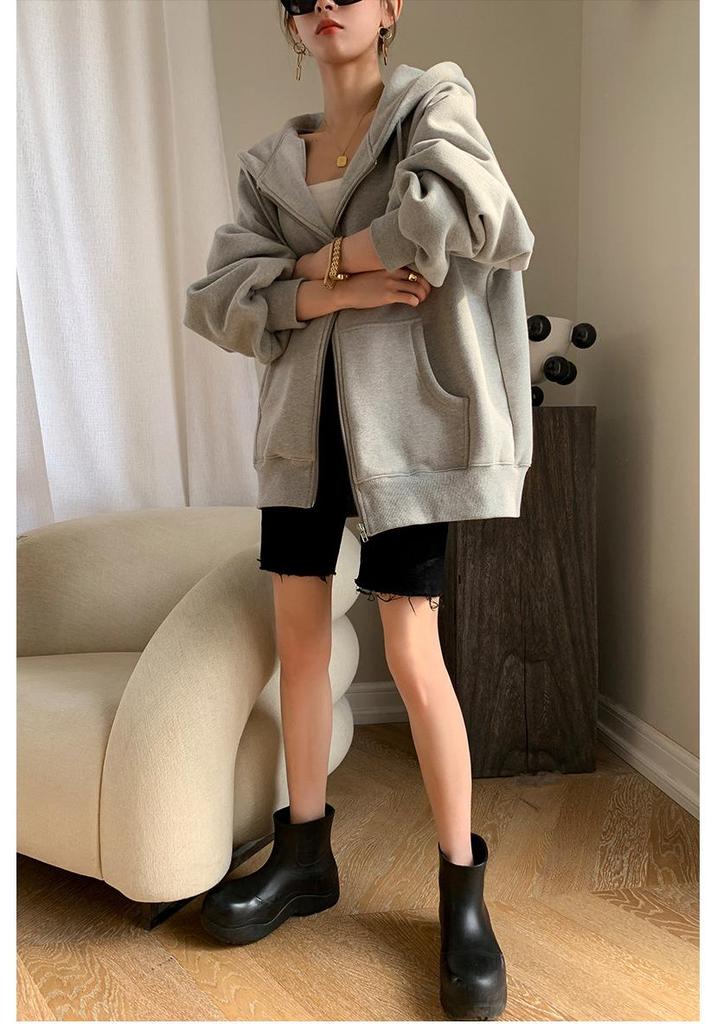 Hongshan Women's High-End European Style Loose Hoodie Cardigan for Spring/Autumn