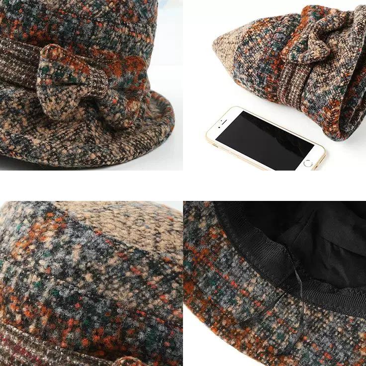 WTEMPO Mom's Casual Bow Outdoor Commuting Cold-proof Windproof Bucket Hats Women's Solid Color Warm Winter Printed Hats