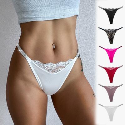 Women's Sexy Low Waist Lace Thong Shiny Rhinestone Smooth Soft Panties Multi Color