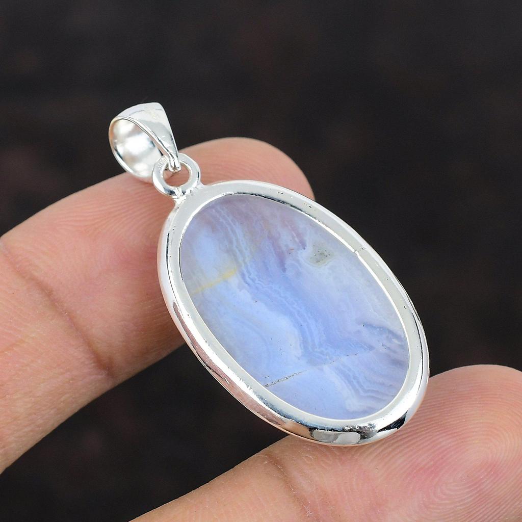 Blue Lace Agate Pendant Natural Gemstone Pendant 925 Sterling Silver Pendant Best Design Pendant Handmade Jewelry Agate Jewelry For Mother
