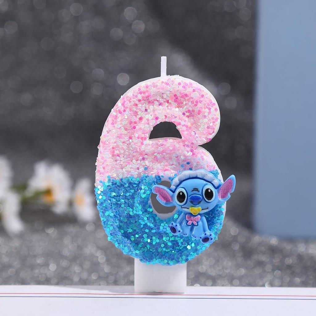 Cartoon Blue Long-Eared Animal Digital Candle for First Birthday Cake Decoration - Number 0