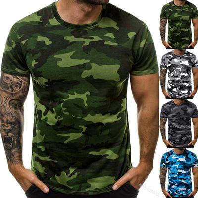 Men's Casual Summer Round Neck Tight Sexy Camouflage Short Sleeve Top Men's Sports T-Shirt