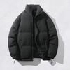 Women Men Cotton Coat Stand Collar Long Sleeve Drawstring Hem Puffer Jacket with Pockets Loose Fit Warm Winter Outerwear