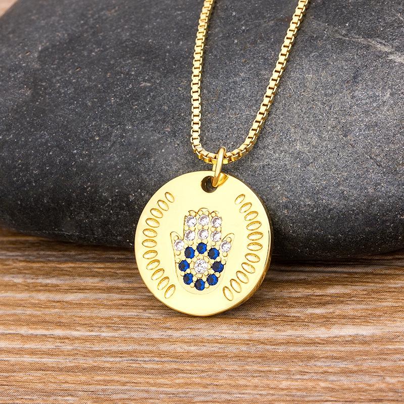 Nidin Hot Sale Women Men Hamsa Hand Necklace Gold Plated Copper Zircon Evil Eye Pendant & Chain Hip Hop Turkish Luck Jewelry