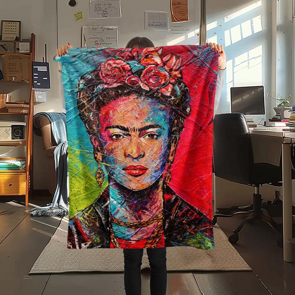 1Pc Frida Kahlo Print Flannel Blanket, High Quality Comfortable for All Seasons, Home Decor, Warmth and Comfort, Perfect for Christmas Gifts