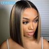 Perruque Cheveux 100% Humains Mèches Marron Longue Pixie Droite Bob Séparation Milieu Dentelle Devant Pour Femmes Cheveux Brésiliens Remy Sans Colle