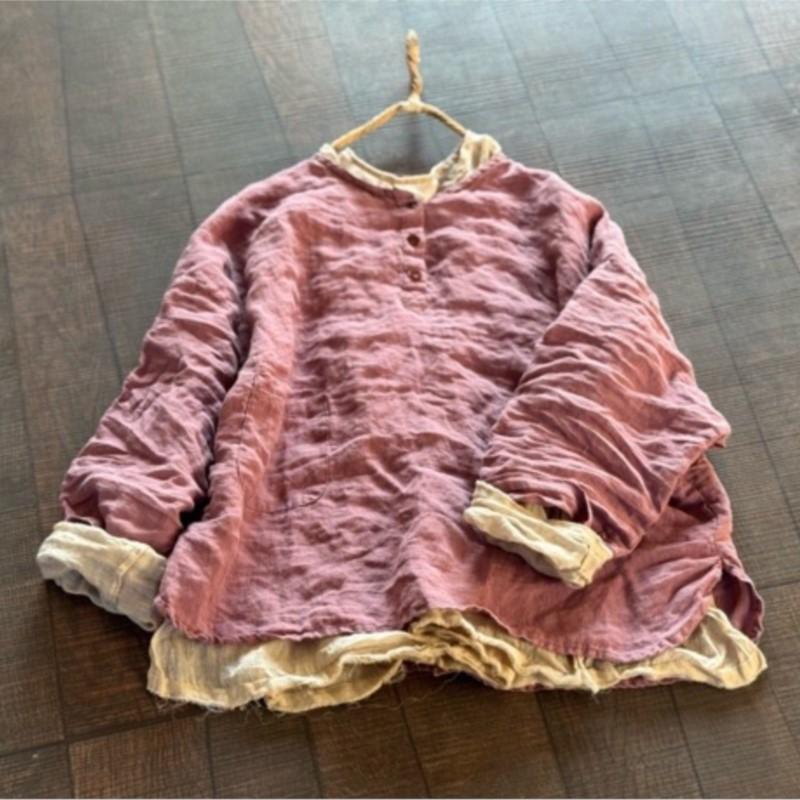 Johnature Women Vintage Shirts Solid Color O-Neck Long Sleeve Autumn Button Loose Soft Female Blouses