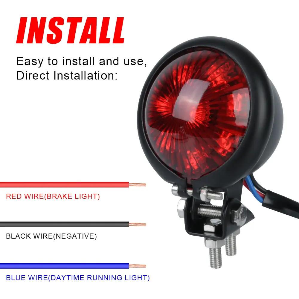 12V Red LED Motorcycle Tail Brake Light Stop Rear Tail Lamp for Chopper Bobber Cafe Racer Street Bike Motorbike Taillight